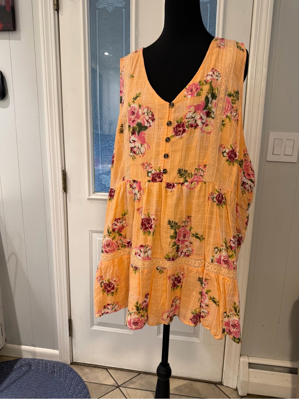torrid Yellow Floral Button Front Sleeveless Tunic